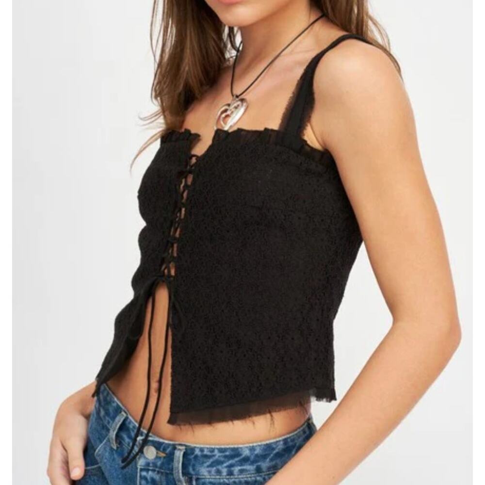 Bittersweet Macys Black Lace Cropped Camisole Crop Tank Top Festival Size Large